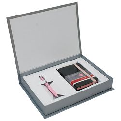 Set poklon notes Kompagnon  9,5x12,8cm crte crno/past.roza + olovka kemijska Pelikan pastelno roza