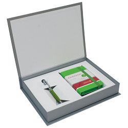 Set poklon notes Kompagnon  9,5x12,8cm crte zeleni + olovka kemijska Pelikan zelena