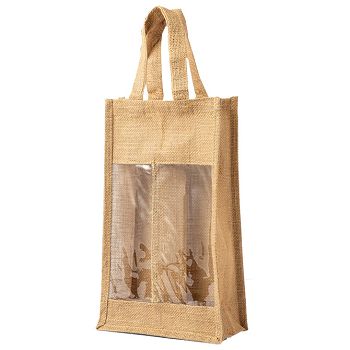 Vrećice za 2 vinske boce juta 20x34.5x10cm Makito 3481s dva prozorčića