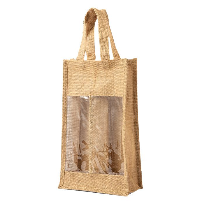 Vrećice za 2 vinske boce juta 20x34.5x10cm Makito 3481s dva prozorčića