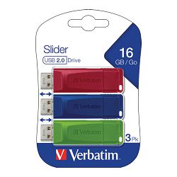 Memorija USB 3x16GB StorenGo Slider Verbatim 49326 crveni/plavi/zeleni blister