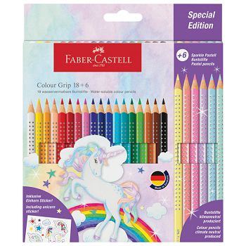 Boje drvene  18boja Grip 2001+6boje drvene Sparkle pastel Faber Castell 201543 blister