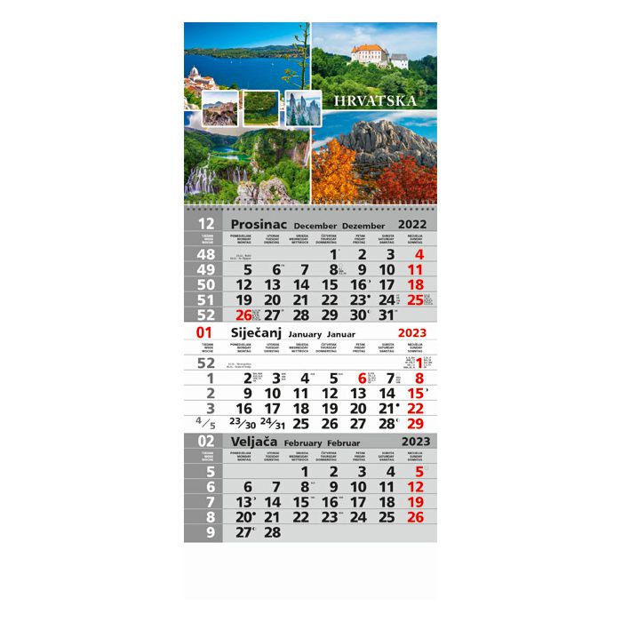 Kalendar zidni trodijelni 2023. sa slikom I spiralom