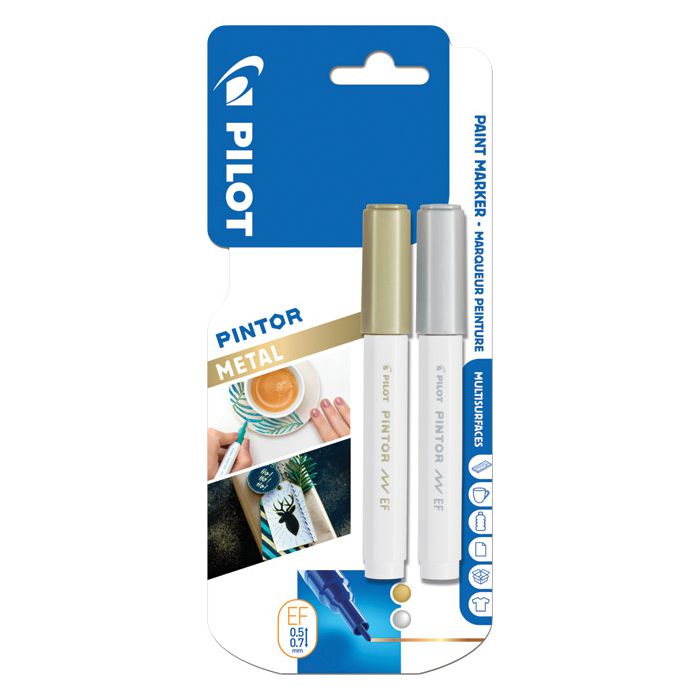 Marker 0,7mm pk2 Pintor Pilot SW-PT-EF metalik zlatni/srebrni blister