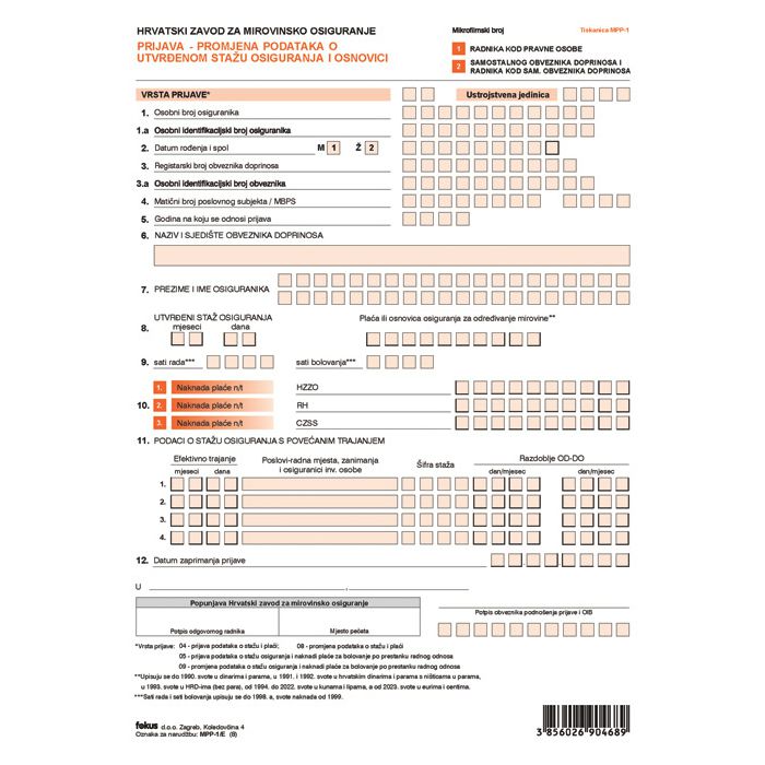 Obrazac MPP-1/E - set prijava pk10 Fokus