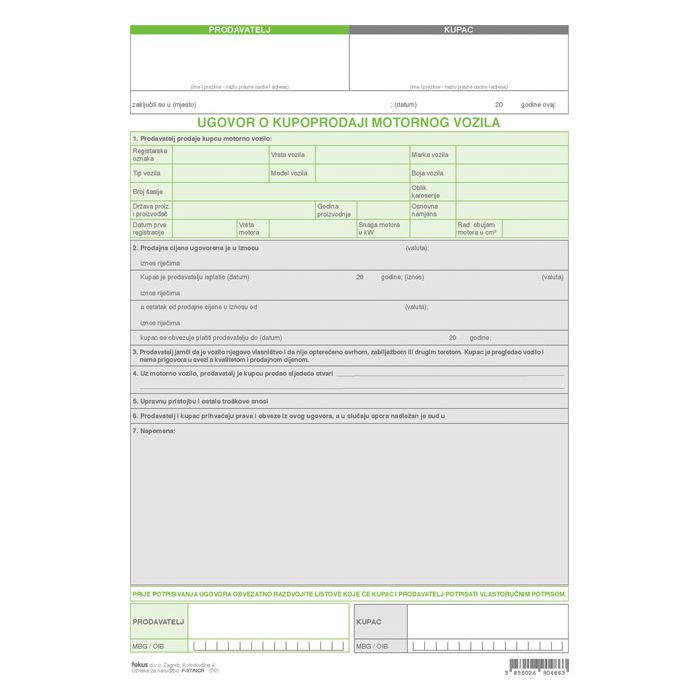 Obrazac F-37/NCR 1+2 ugovor o kupopr.mot.vozila Fokus