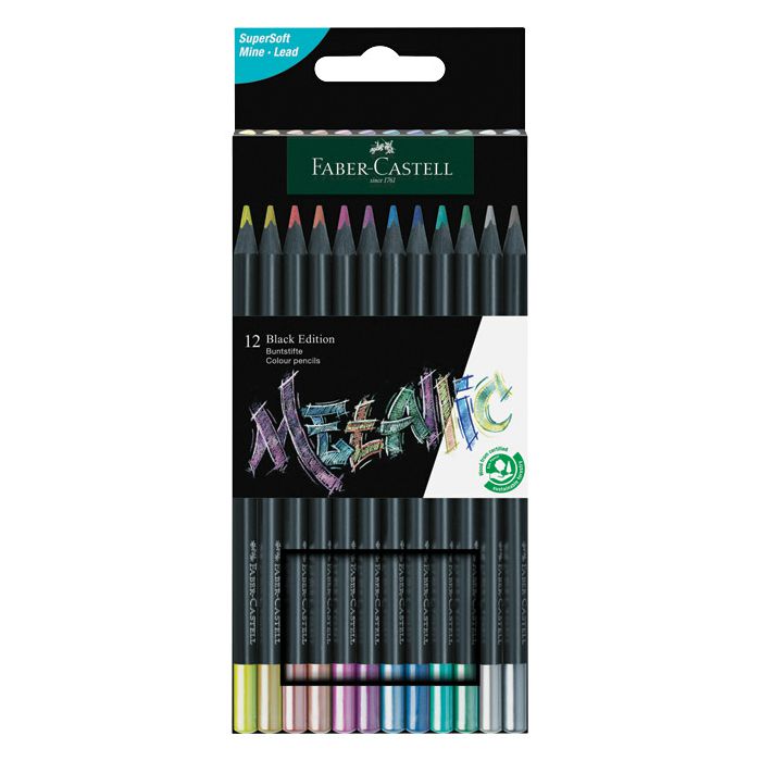 Boje drvene  12boja trokutaste Black Edition Metallic Faber Castell 116415 blister