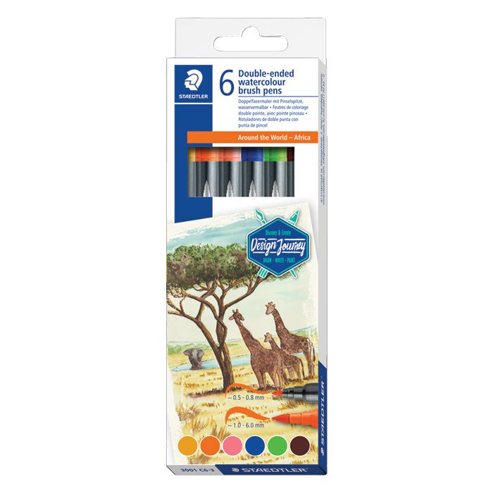 Flomaster 6boja obostrani akvarel "Africa" Design Journey Staedtler 3001 C6-3 blister