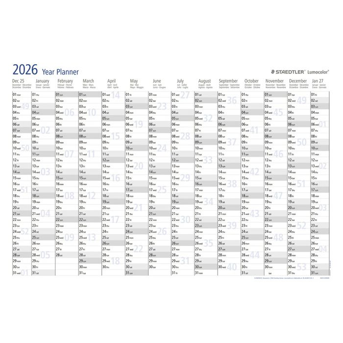 Ploča planer godišnji za 2026.Lumocolor Staedtler 641 YP-1 26