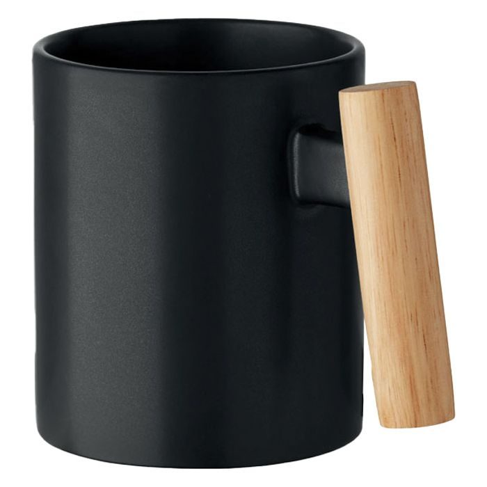 Šalica keramička 320ml Crenate sa drvenom drškom crna